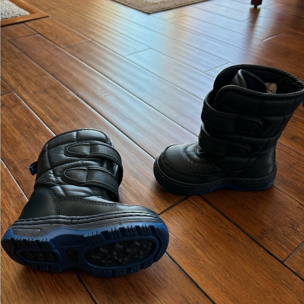 Black Waterproof Rain & Snow Boots with Velcro Straps